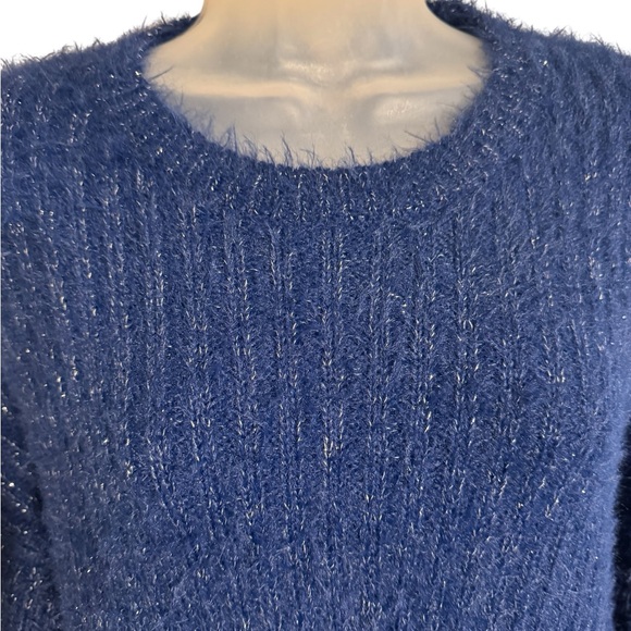 NWT Blue Fuzzy Crew Neck Sweater  LARGE      #1 - Picture 2 of 8